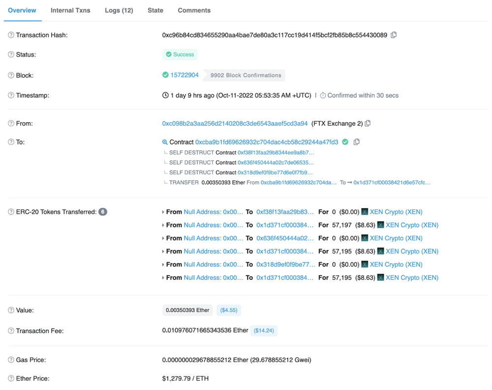 黑客利用FTX免费提币！0成本铸XEN Crypto1.7万次 损失超81ETH-第2张图片-币安app官方下载最新版