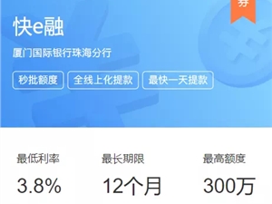 厦门国际银行珠海分行“快e融”，助科创企业快速便捷融资