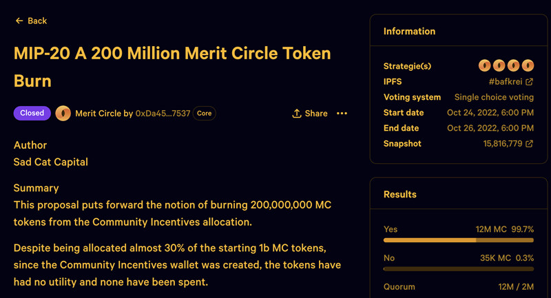 链游公会Merit Circle通过烧毁20%代币提案！MC单周涨25％-第2张图片-币安app官方下载最新版