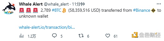 数据：2,789 BTC从Binance转移到未知钱包-第1张图片-币安app官方下载最新版