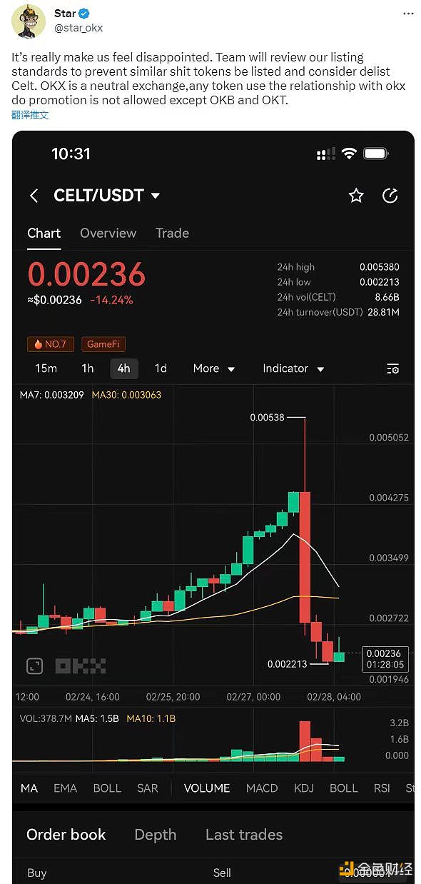 徐明星：考虑下架CELT，任何代币不得利用与OKX的关系进行推广-第1张图片-币安app下载