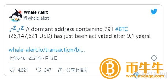 老巨鲸唤醒了740枚比特币！沉睡9年的价值翻了7000倍-第2张图片-币安app下载