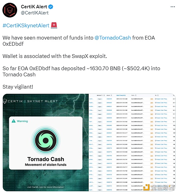 EOA账户地址 0xEDbdf 已将资金转至Tornado Cash-第1张图片-币安app下载