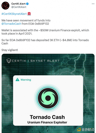 EOA账户地址已向Tornado Cash转入3000枚ETH