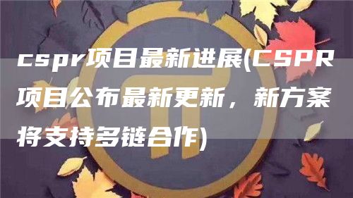 cspr项目最新进展 - CSPR项目公布最新更新，新方案将支持多链合作