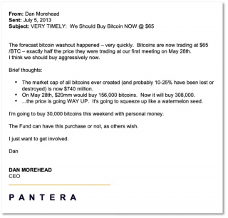 Pantera创始人：2013-2015年购买全球2%比特币，到今天回报达1000倍