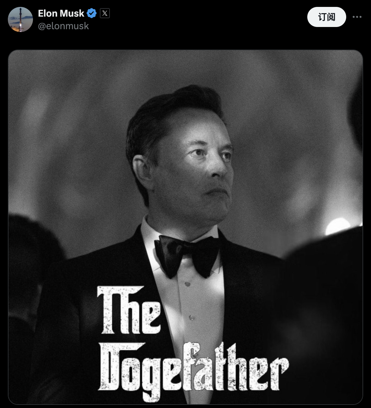 马斯克发布带有“The Dogefather”字样的个人肖像照片-第1张图片-币安app下载